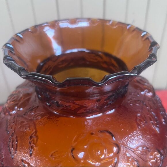 Amber Indiana Glass Vintage 70’s Lamp Shade Roses - Picture 5 of 12